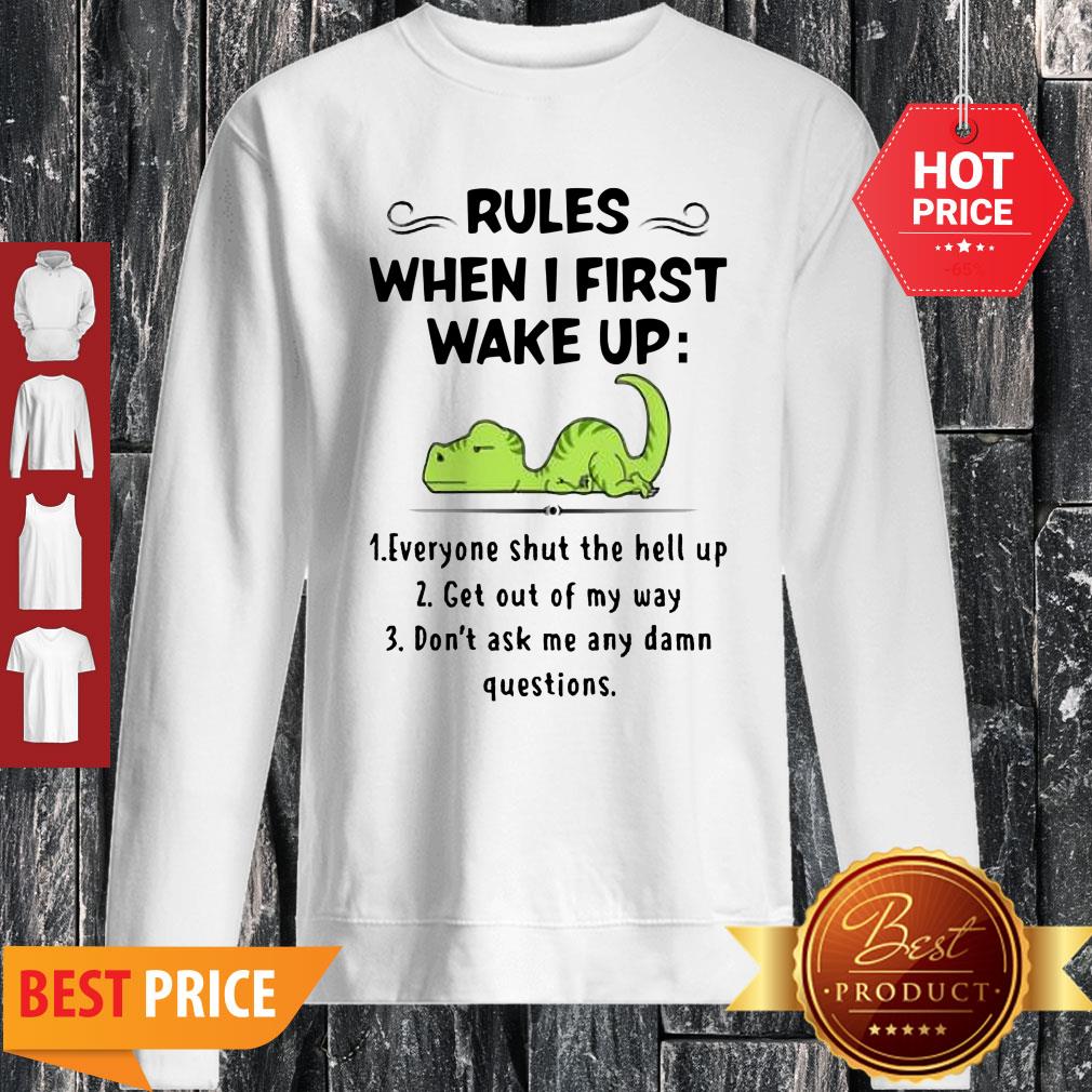 Rules When I First Wake Up Everyone Shut The Hell Up Dinosaurs Shirt - Image 5
