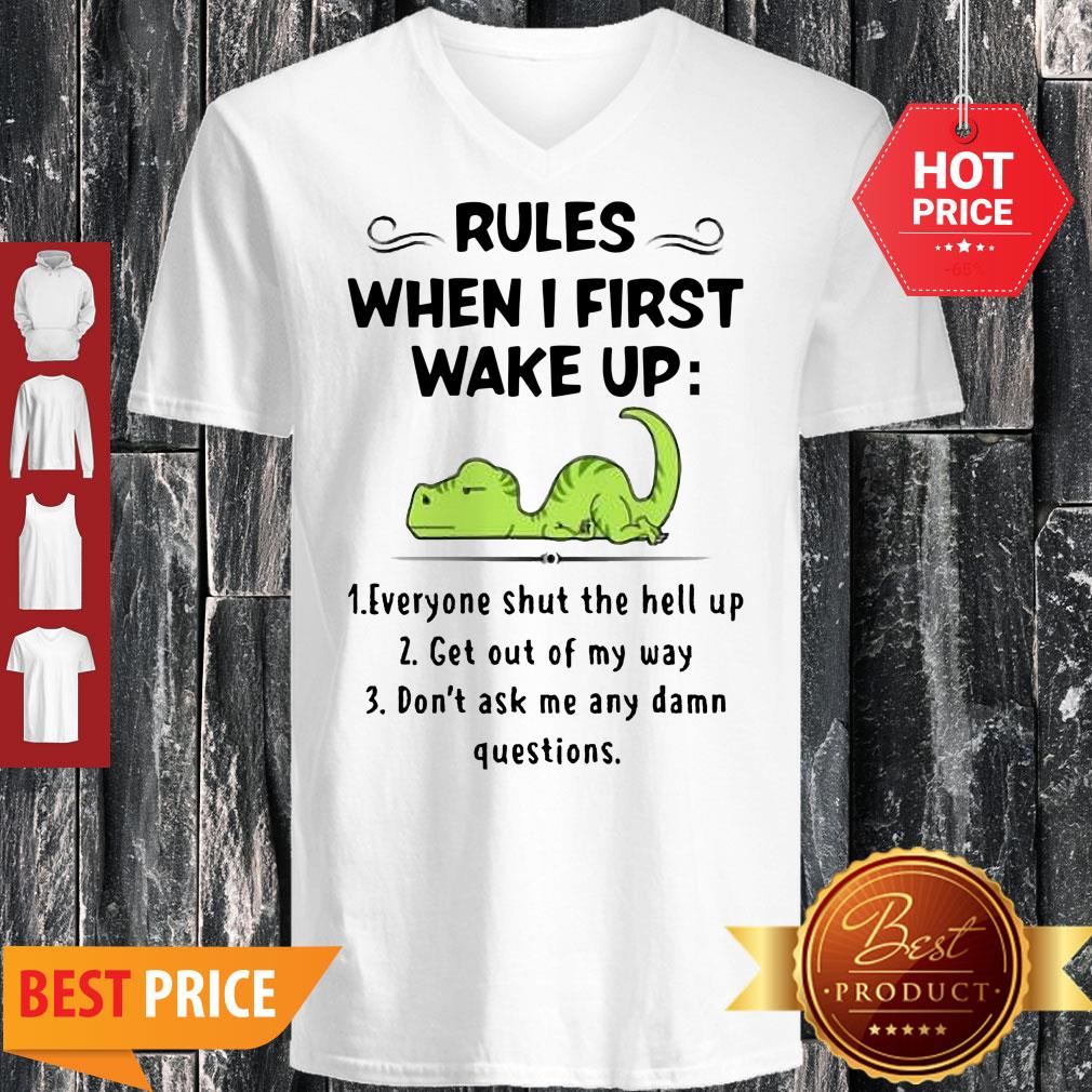 Rules When I First Wake Up Everyone Shut The Hell Up Dinosaurs Shirt - Image 3