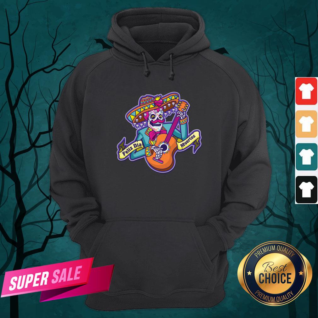 Feliz Dia Muertos Skeleton Man Play Guitar Day Dead Shirt - Image 3