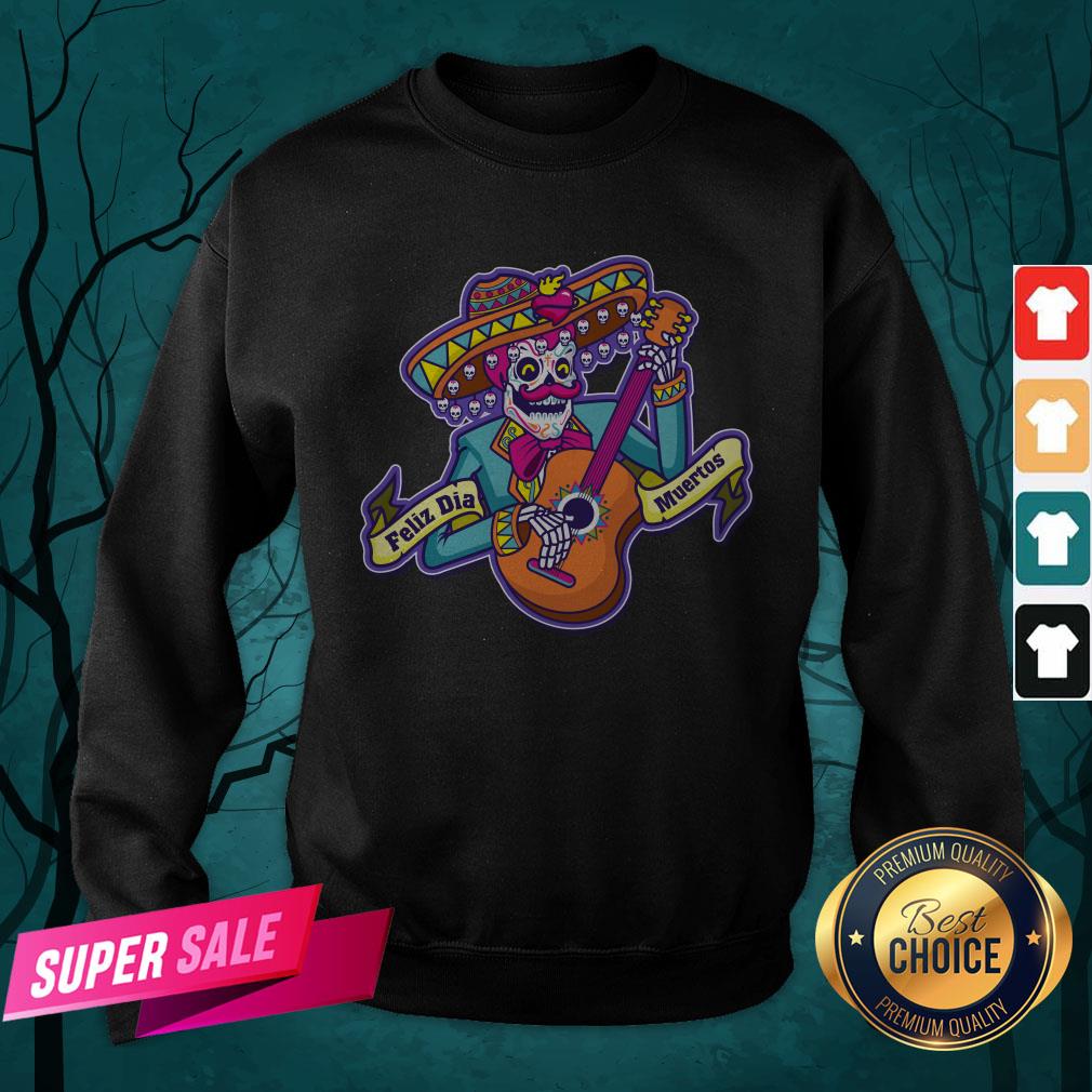 Feliz Dia Muertos Skeleton Man Play Guitar Day Dead Shirt - Image 2