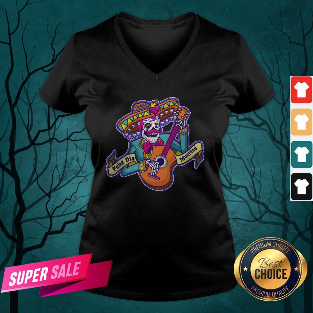 Feliz Dia Muertos Skeleton Man Play Guitar Day Dead Shirt - Image 4