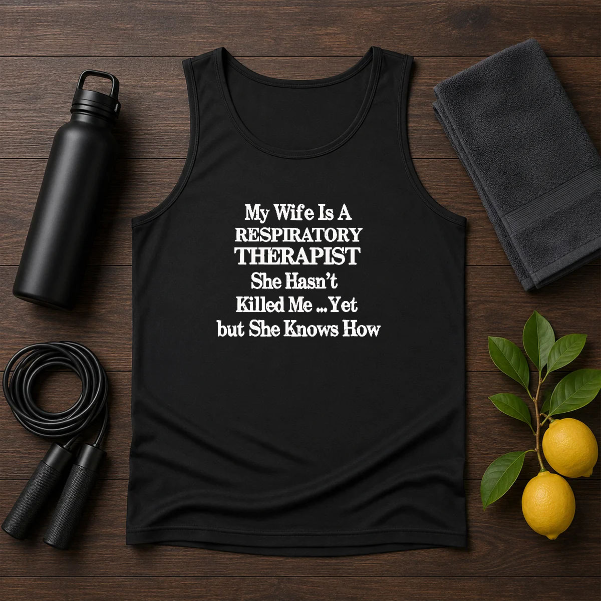 Top My Wife Is A Respiratory Therapist She Hasn'T Killed Me Yet But She Knows How T-Shirt - Image 3