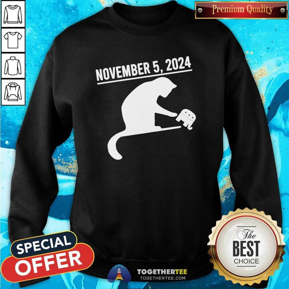 Official November 5 2024 The Revenge Of The Cat Ladies Cats Kamala T-Shirt - Image 4