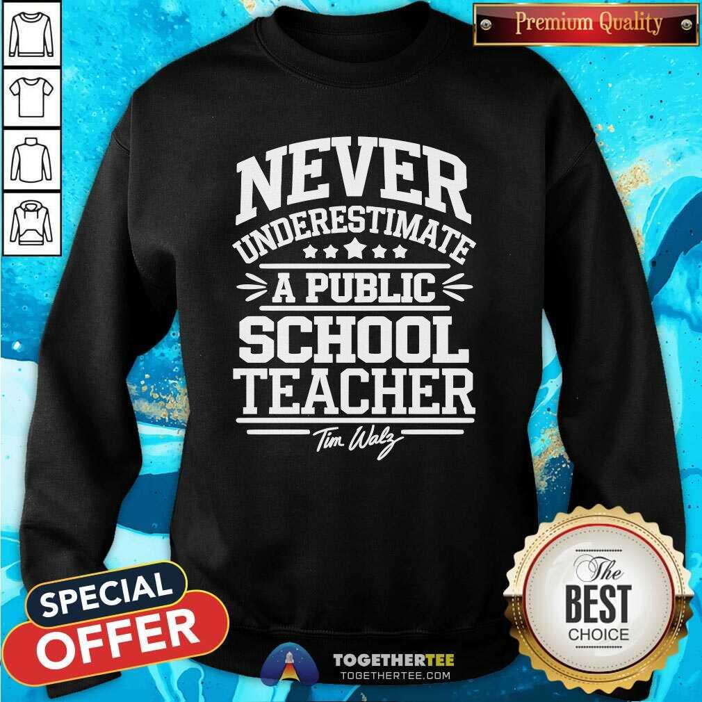 Original Tim Walz DNC Never Underestimate A Public School Teacher T-Shirt - Image 4