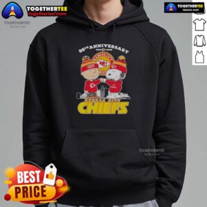 Alternative view of Official Charlie Brown Touch Hand Snoopy X Kansas City Chiefs 66th Anniversary 1960 2026 Skyline T-Shirt