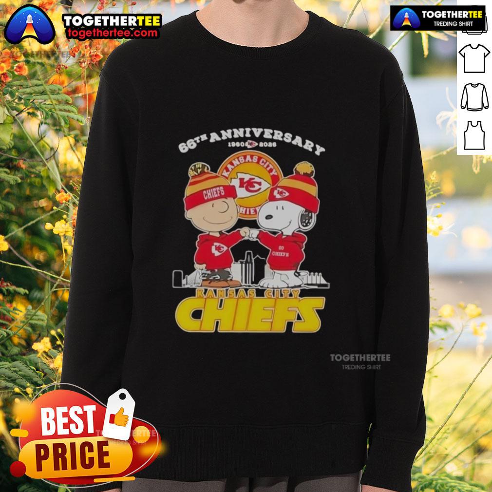 Official Charlie Brown Touch Hand Snoopy X Kansas City Chiefs 66th Anniversary 1960 2026 Skyline T-Shirt - Image 5