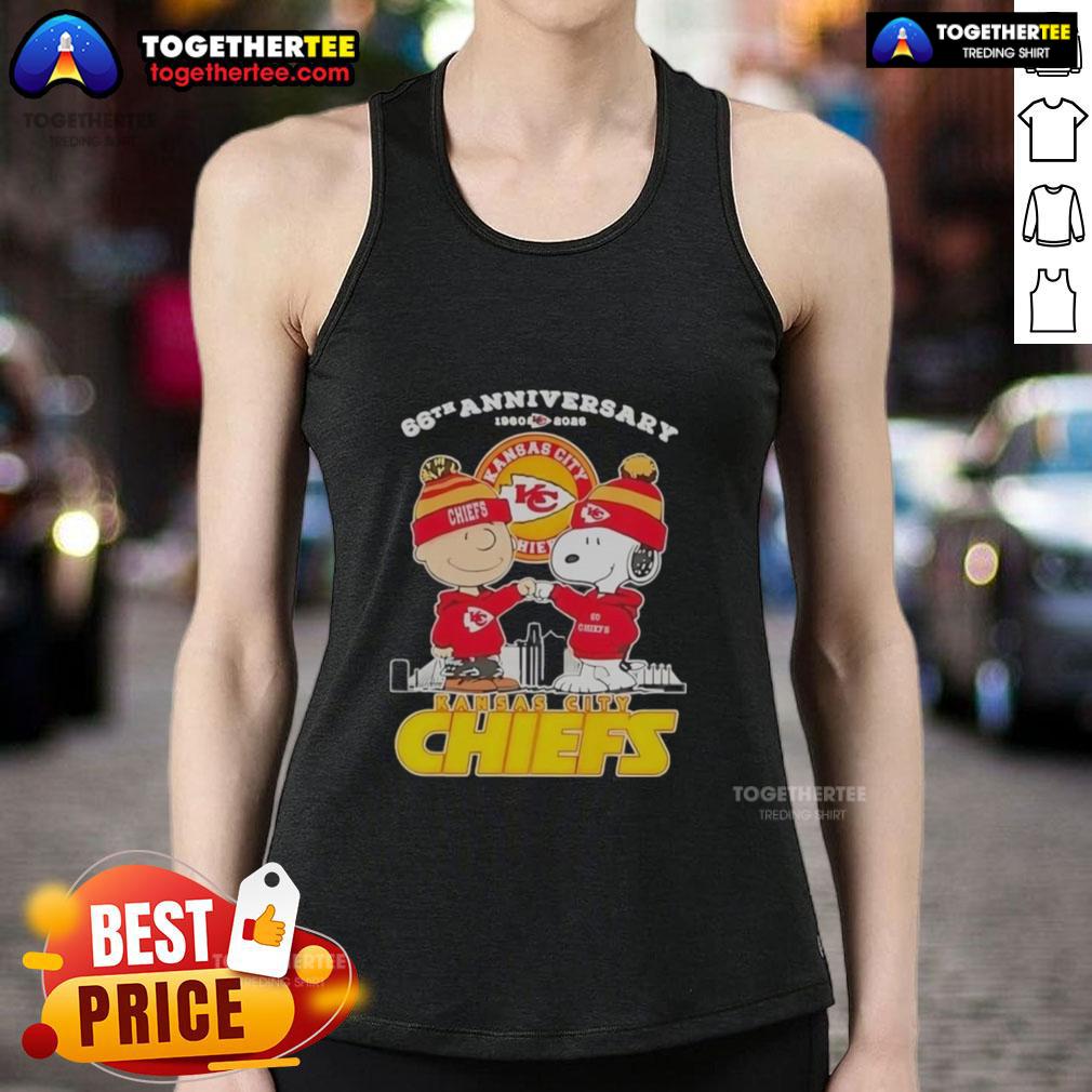 Official Charlie Brown Touch Hand Snoopy X Kansas City Chiefs 66th Anniversary 1960 2026 Skyline T-Shirt - Image 4