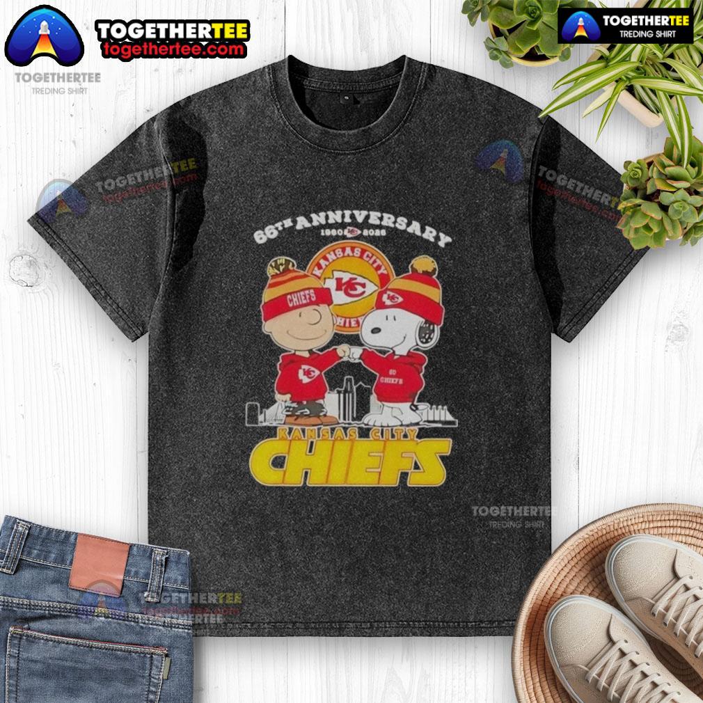 Official Charlie Brown Touch Hand Snoopy X Kansas City Chiefs 66th Anniversary 1960 2026 Skyline T-Shirt - Image 6