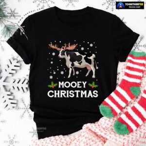 Alternative view of Dairy Cows Deerhorn And Snow Mooey Christmas T-Shirt