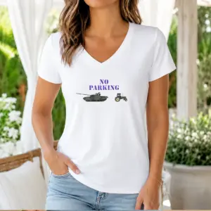 Alternative view of Top No Parking For Russian Tanks Meme Shirt