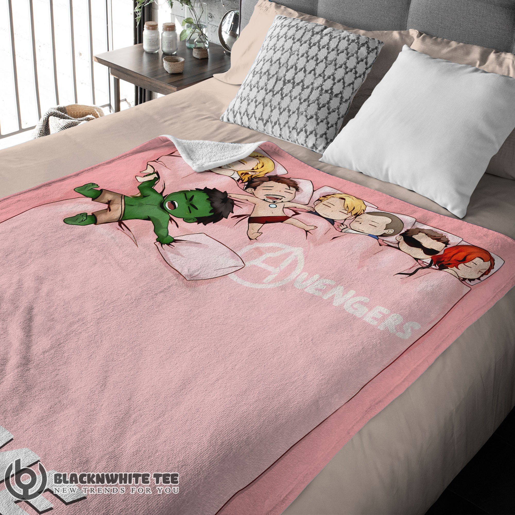 Premium Cute Hot Marvel Avengers Assemble Avengers Chibi Character Sleeping Blanket Fleece Customized Blanket - Image 3
