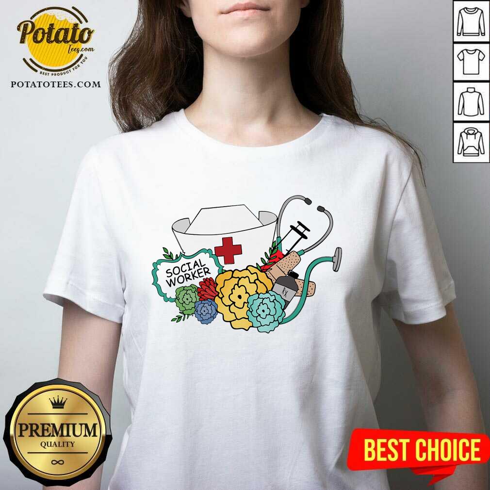 Premium Social Worker Nurse Stethscope Flowers Shirt - Image 2