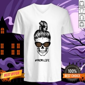 Alternative view of Skull Mom Life Messy Bun Leopard Day Of The Dead Shirt
