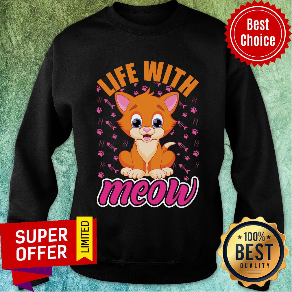 Life With Love Meow Cute Cat Fish Bone Shirt - Image 4