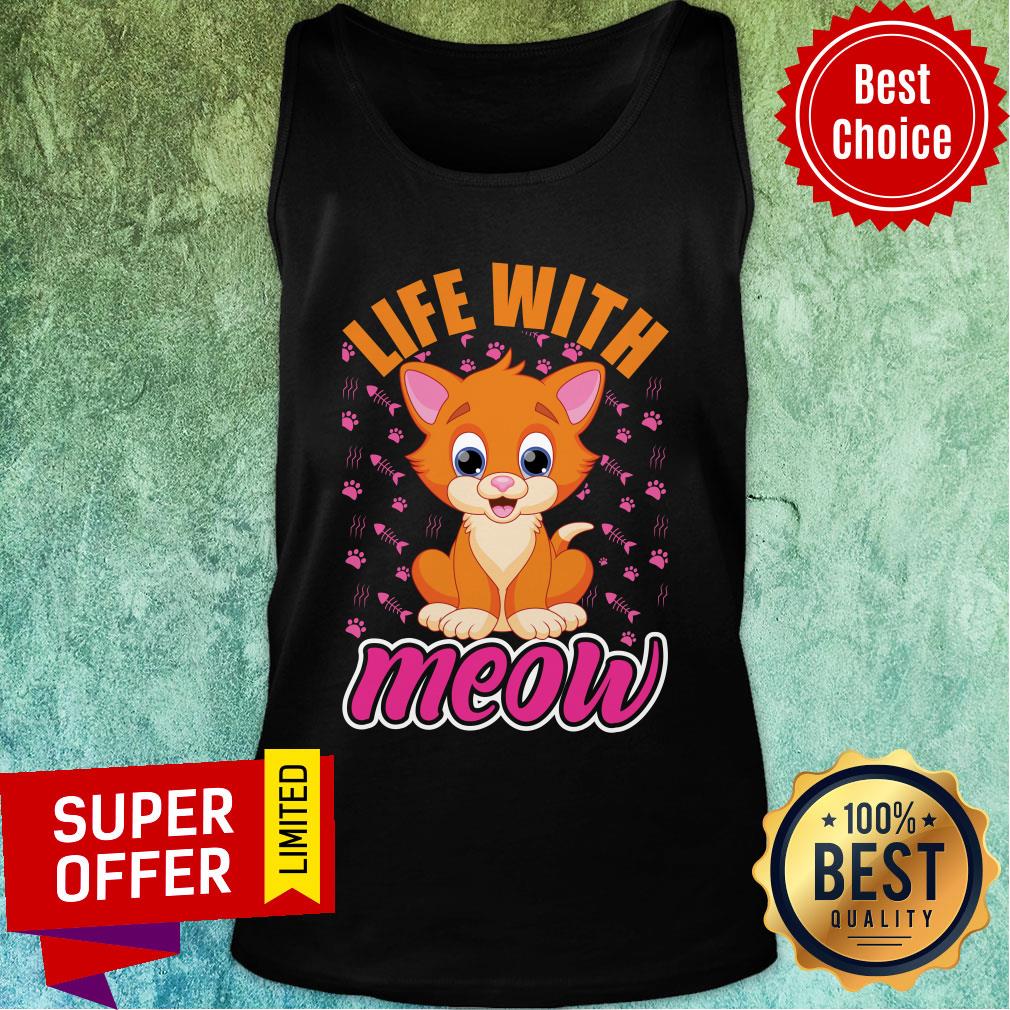 Life With Love Meow Cute Cat Fish Bone Shirt - Image 3