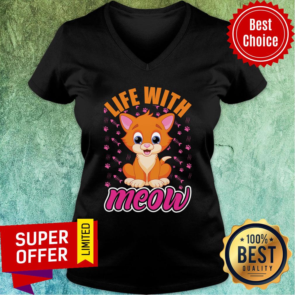 Life With Love Meow Cute Cat Fish Bone Shirt - Image 5