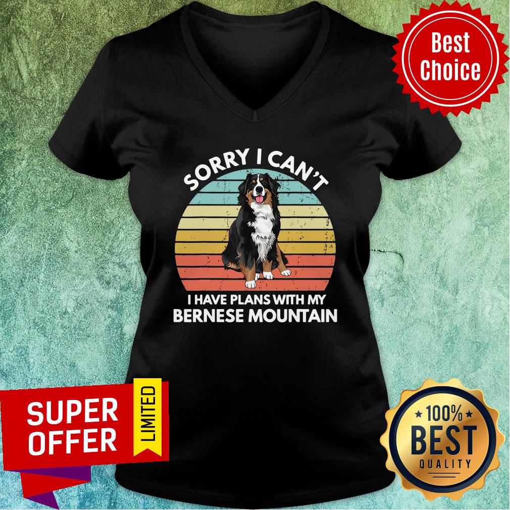 Sorry I Can’t I Have Plans With My Bernese Mountain Vintage Retro Shirt - Image 3