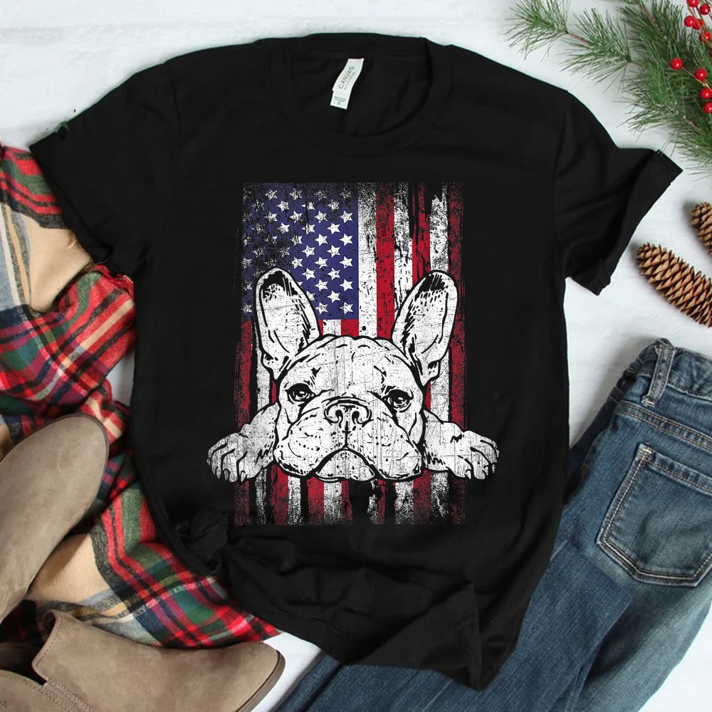Patriotic French Bulldog American Flag Dog Shirt