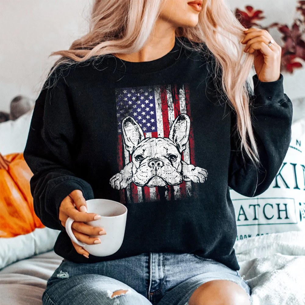 Patriotic French Bulldog American Flag Dog Shirt - Image 2