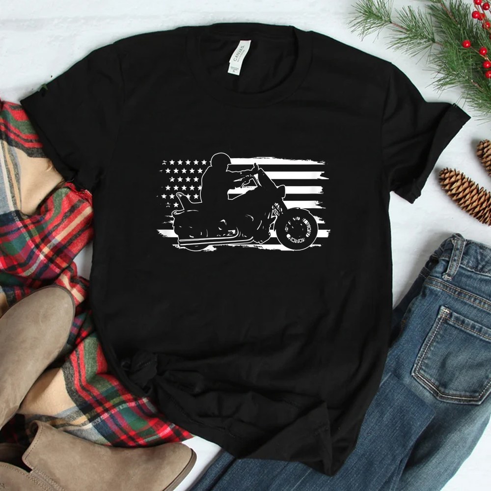 Patriotic Motorcycle Vintage American Us Flag Biker Shirt