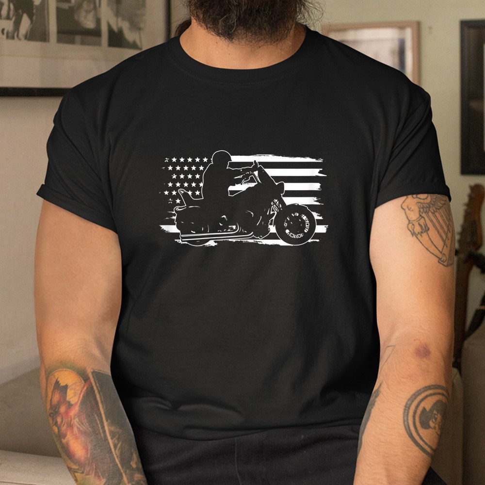 Patriotic Motorcycle Vintage American Us Flag Biker Shirt - Image 3
