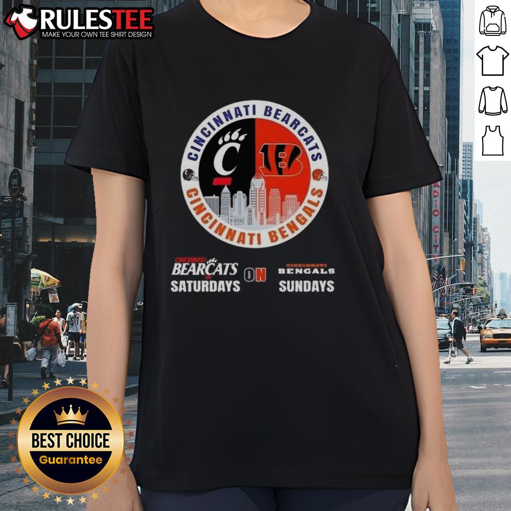 Nice Cincinnati Sports Bearcats Saturdays On Bengals Sundays Skyline T-Shirt - Image 3