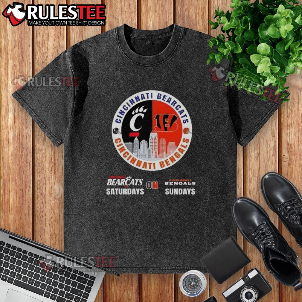 Nice Cincinnati Sports Bearcats Saturdays On Bengals Sundays Skyline T-Shirt - Image 6