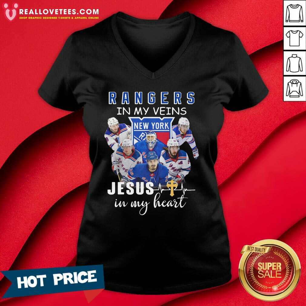 Pro The New York Rangers Team Players In My Veins Jesus In My Heart Shirt - Image 5