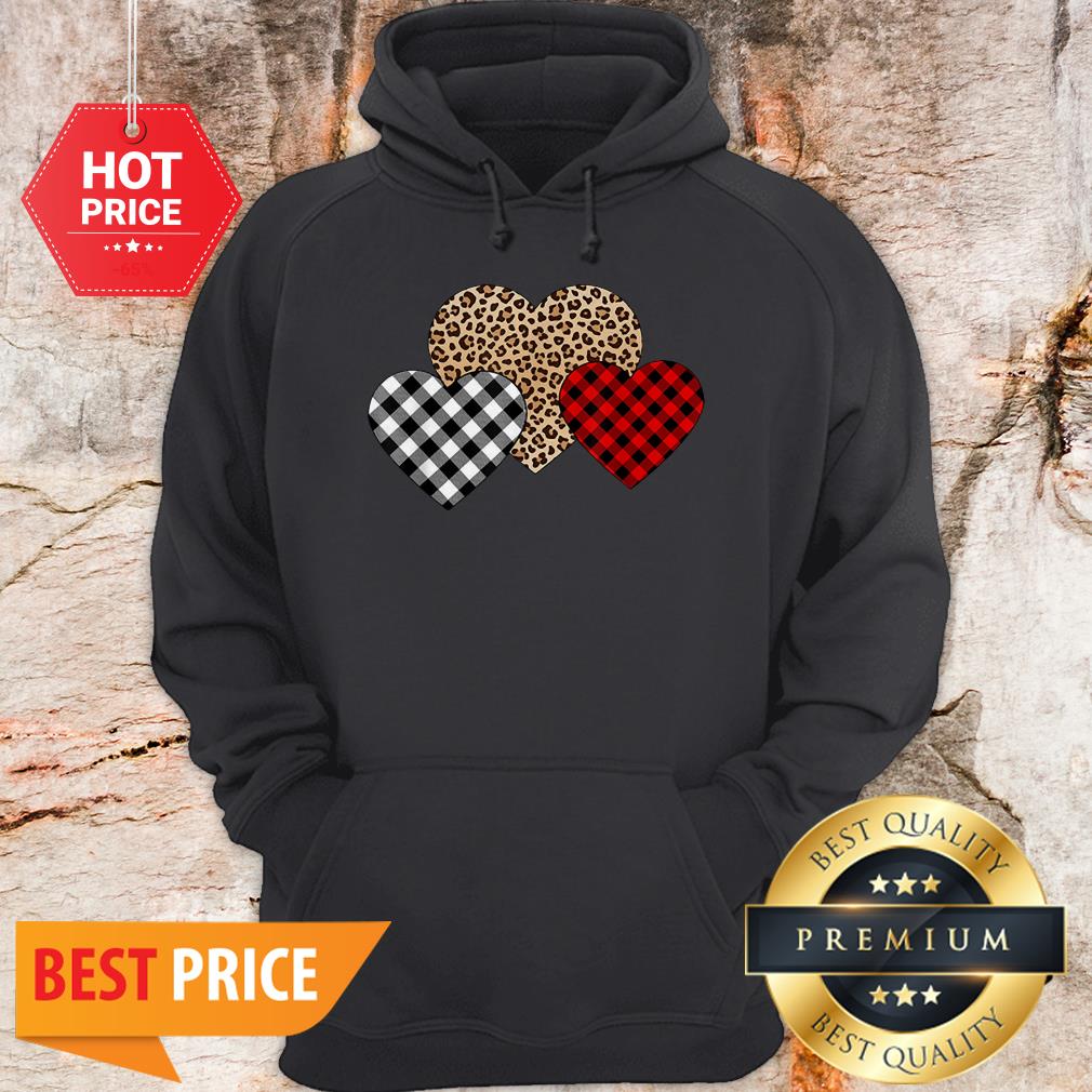 Valentine's Day Valentine Three Hearts Leopard Buffalo Plaid Shirt - Image 5