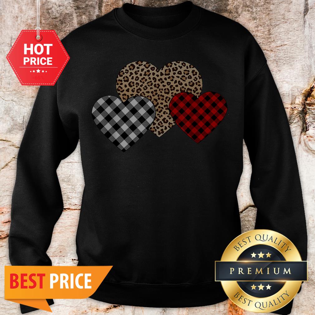 Valentine's Day Valentine Three Hearts Leopard Buffalo Plaid Shirt - Image 4
