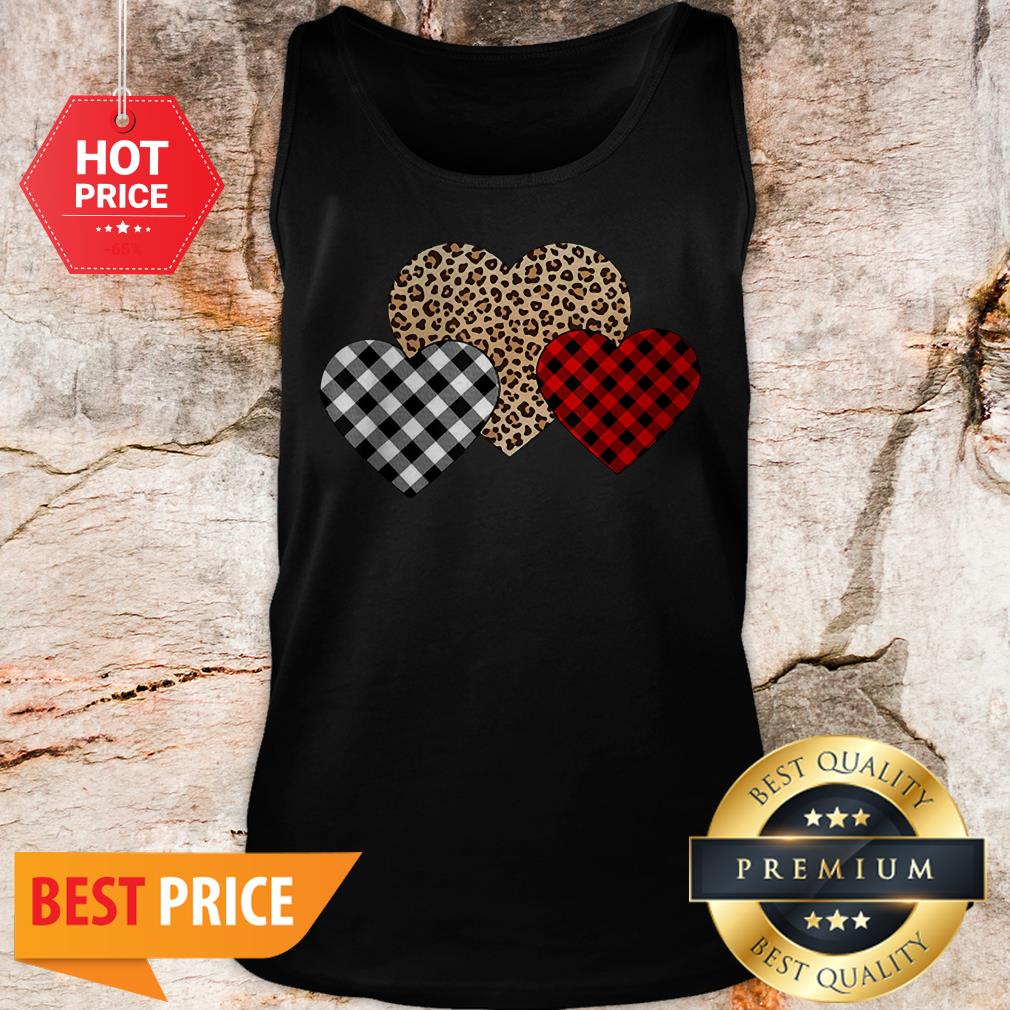 Valentine's Day Valentine Three Hearts Leopard Buffalo Plaid Shirt - Image 3