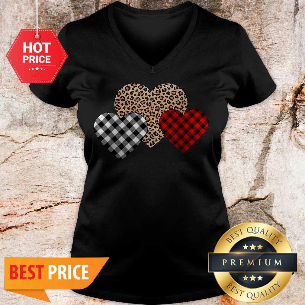 Valentine's Day Valentine Three Hearts Leopard Buffalo Plaid Shirt - Image 2