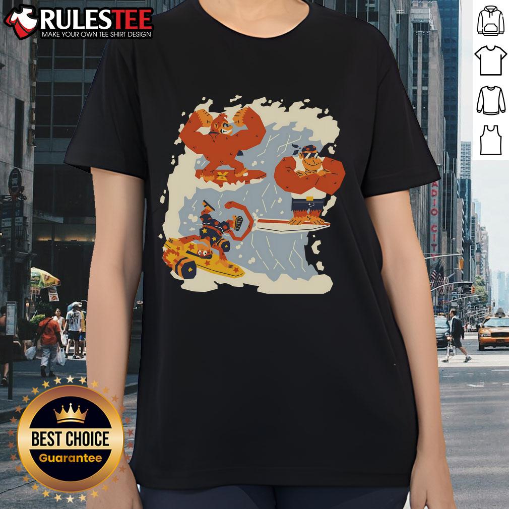 Awesome The Golden Wave Donkey Kong Diddy Kong Funky Kong T-Shirt - Image 3