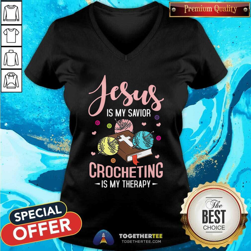 Jesus Is My Savior Crocheting Is My Therapy Shirt - Image 3