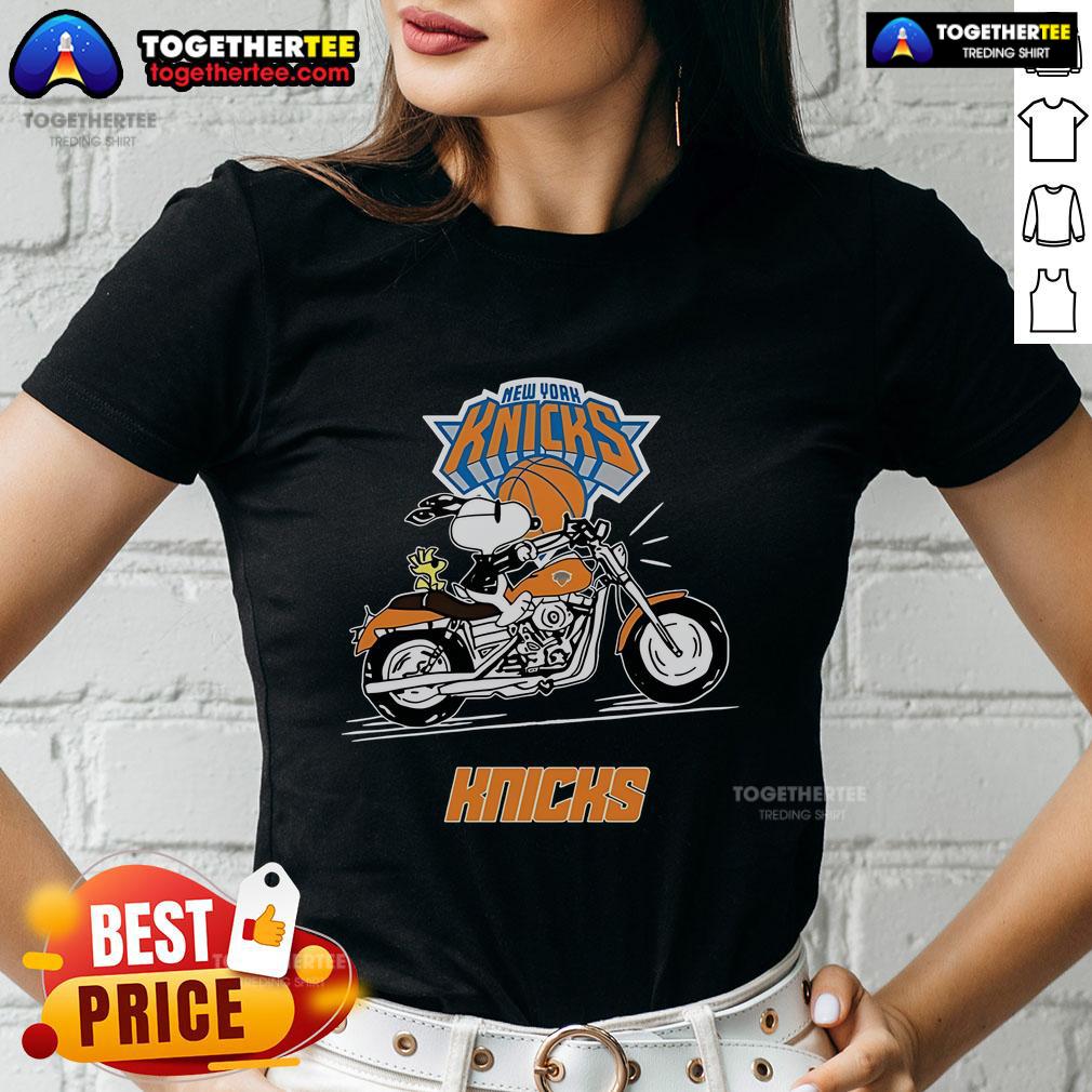 Original Snoopy And Woodstock Driving Motorbike New York Knicks T-Shirt - Image 3