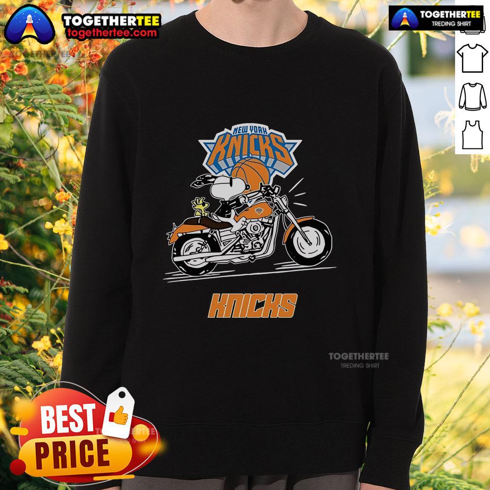 Original Snoopy And Woodstock Driving Motorbike New York Knicks T-Shirt - Image 5