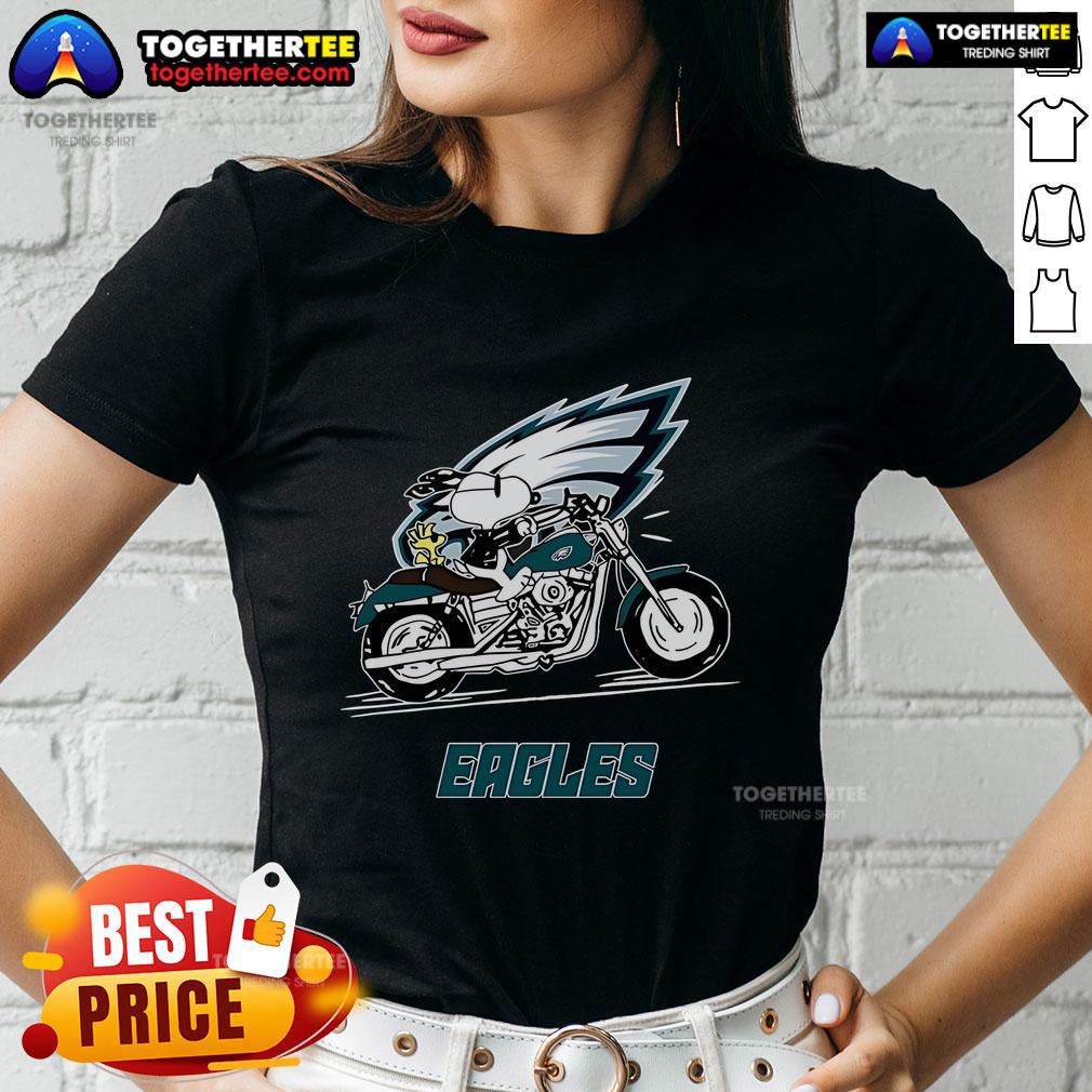 Original Snoopy And Woodstock Driving Motorbike Philadelphia Eagles T-Shirt - Image 3