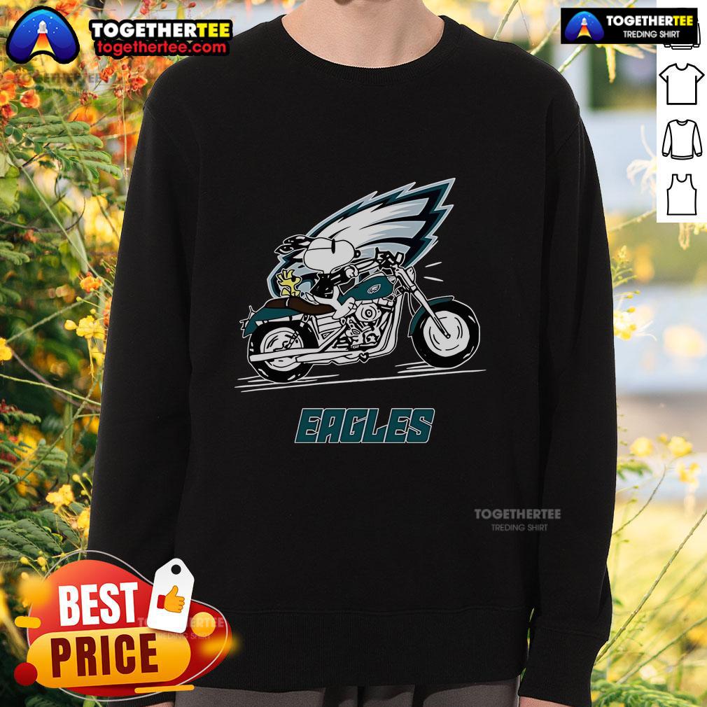 Original Snoopy And Woodstock Driving Motorbike Philadelphia Eagles T-Shirt - Image 5