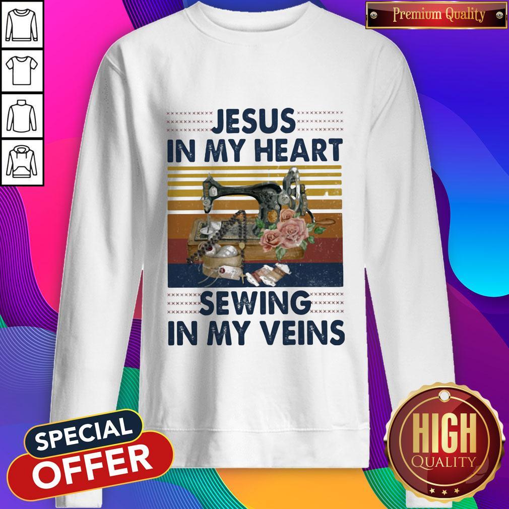 Jesus In My Heart Sewing In My Veins Vintage Shirt - Image 5