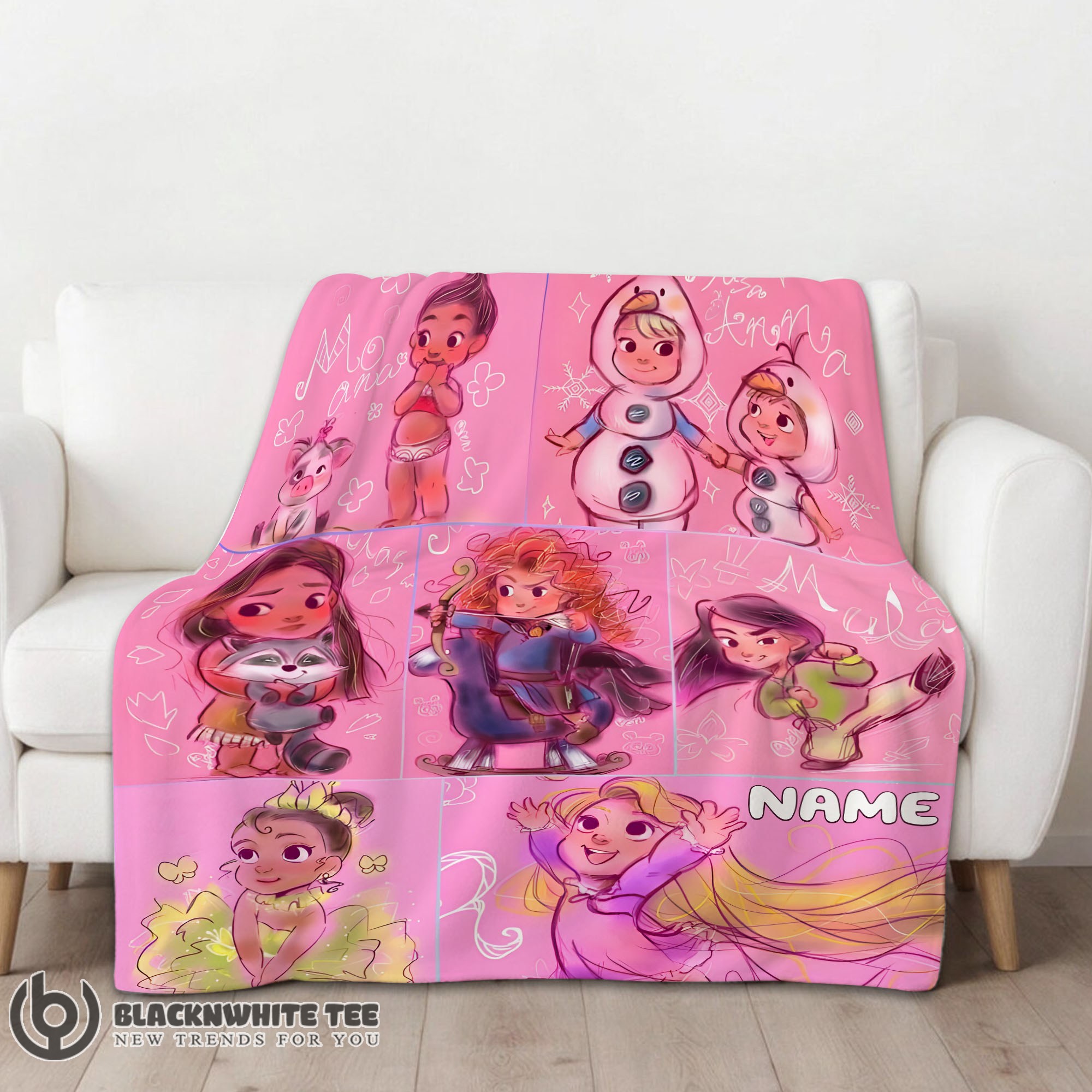 Cute Perfect Disney Kids Princess Sketches Blanket Fleece Customized Blanket - Image 2