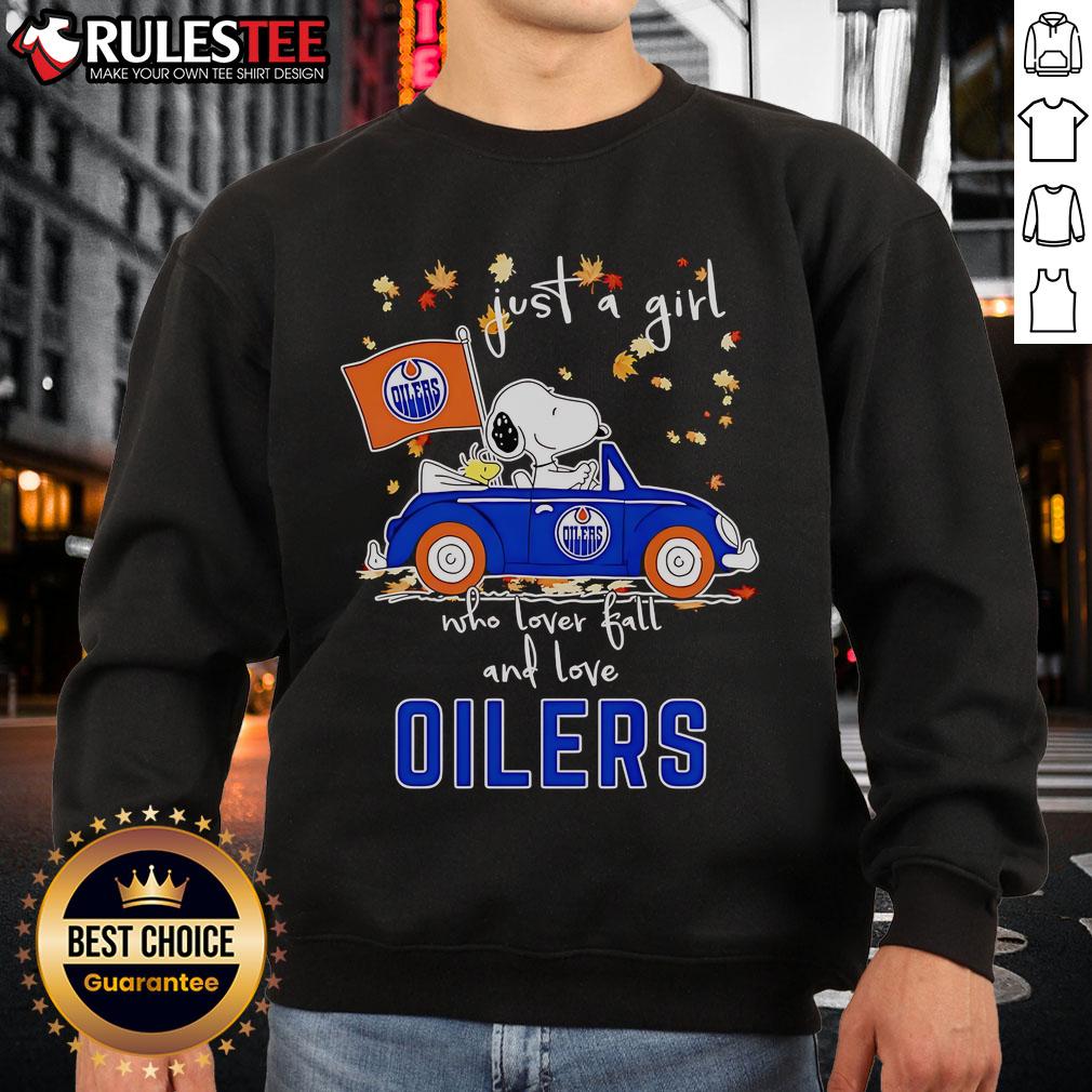 Cute Snoopy And Woodstock Just A Girl Who Lover Fall And Love Oilers T-Shirt - Image 5