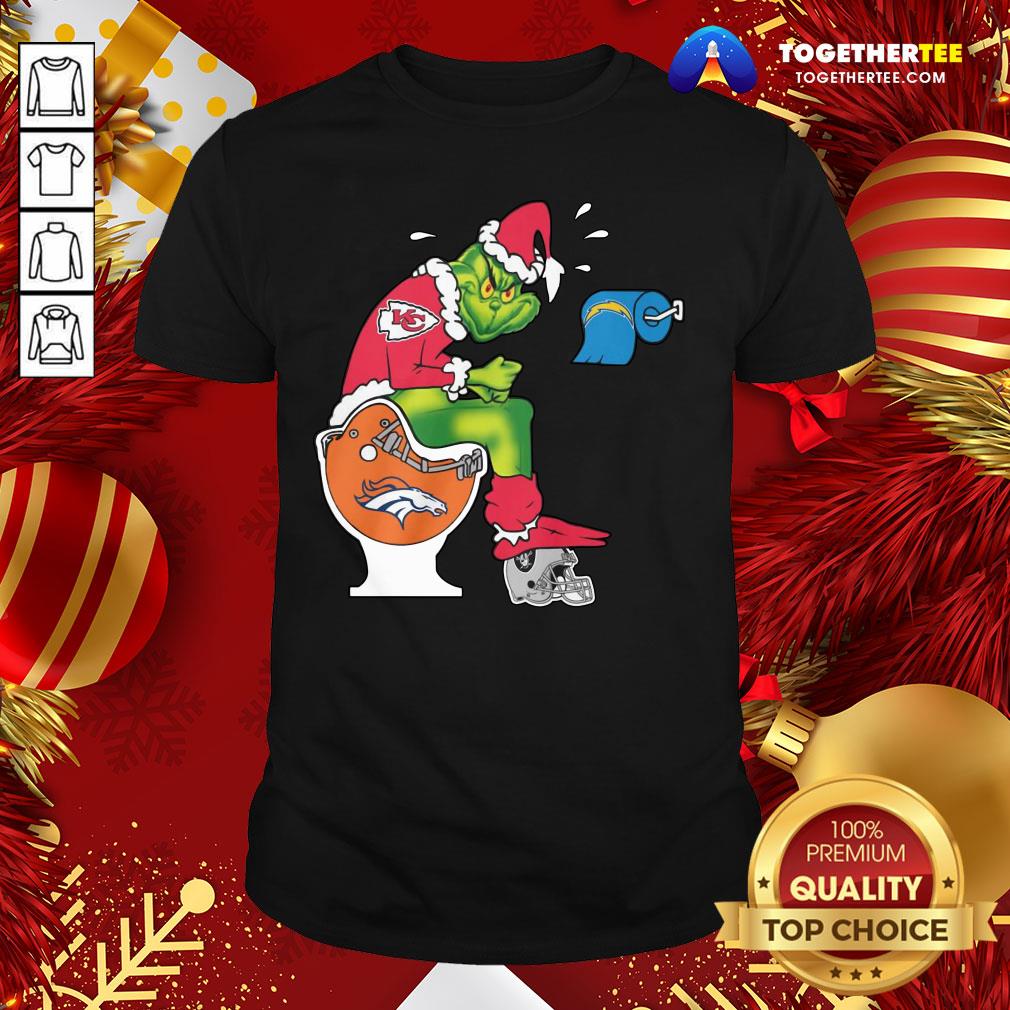 Hot The Grinch Kansas City Chiefs Shit On Toilet Denver Broncos Other Teams Oakland Raiders Christmas Shirt