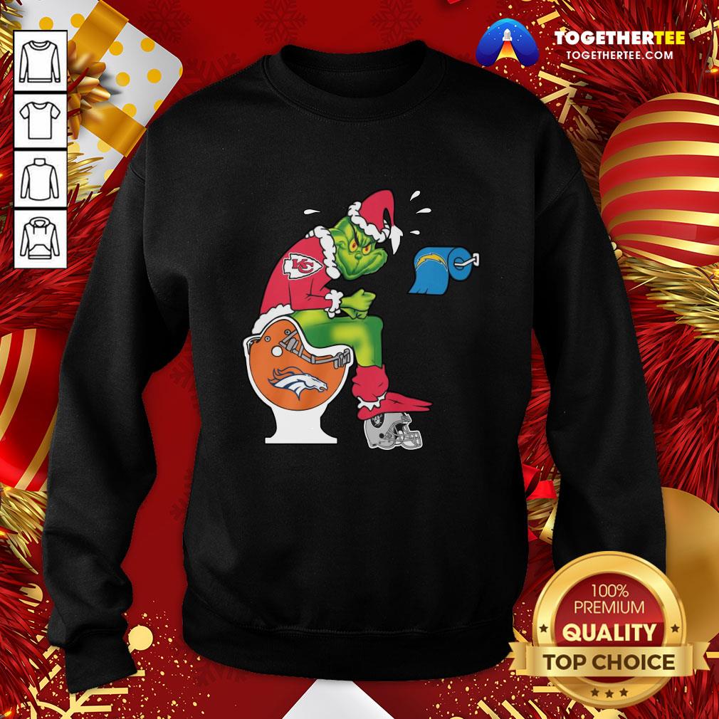 Hot The Grinch Kansas City Chiefs Shit On Toilet Denver Broncos Other Teams Oakland Raiders Christmas Shirt - Image 4