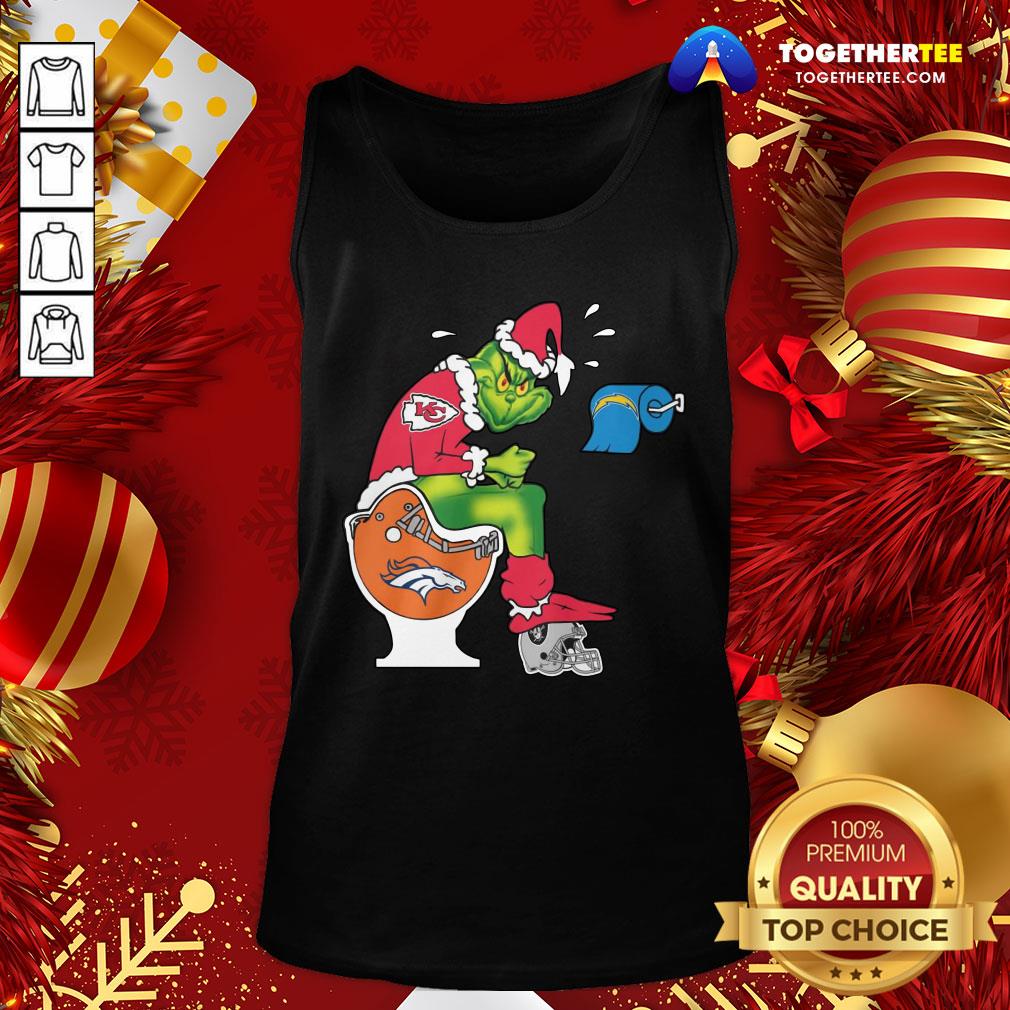Hot The Grinch Kansas City Chiefs Shit On Toilet Denver Broncos Other Teams Oakland Raiders Christmas Shirt - Image 3