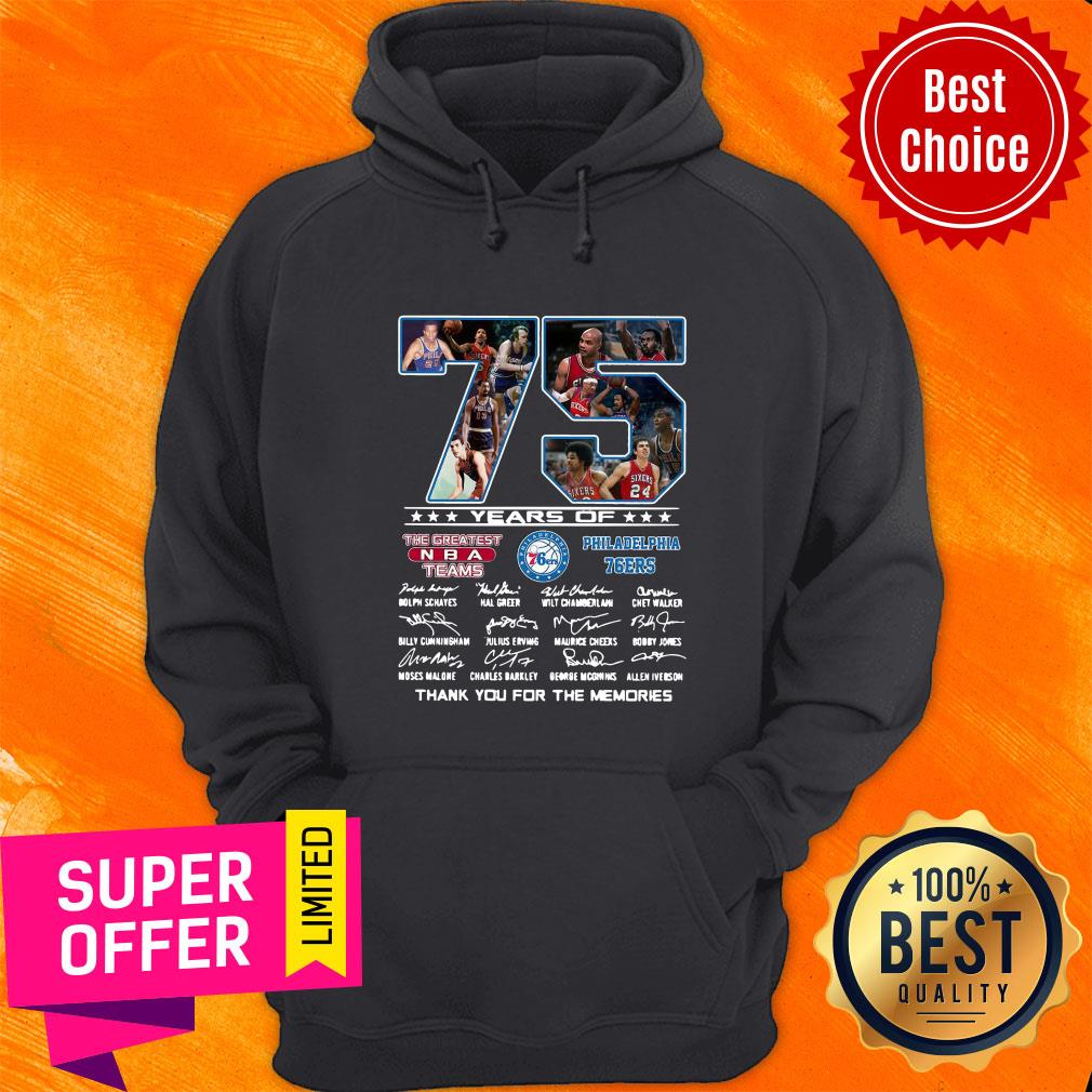 Top 75 Years Of The Greatest NBA Teams Philadelphia 76Ers Signatures Shirt - Image 4