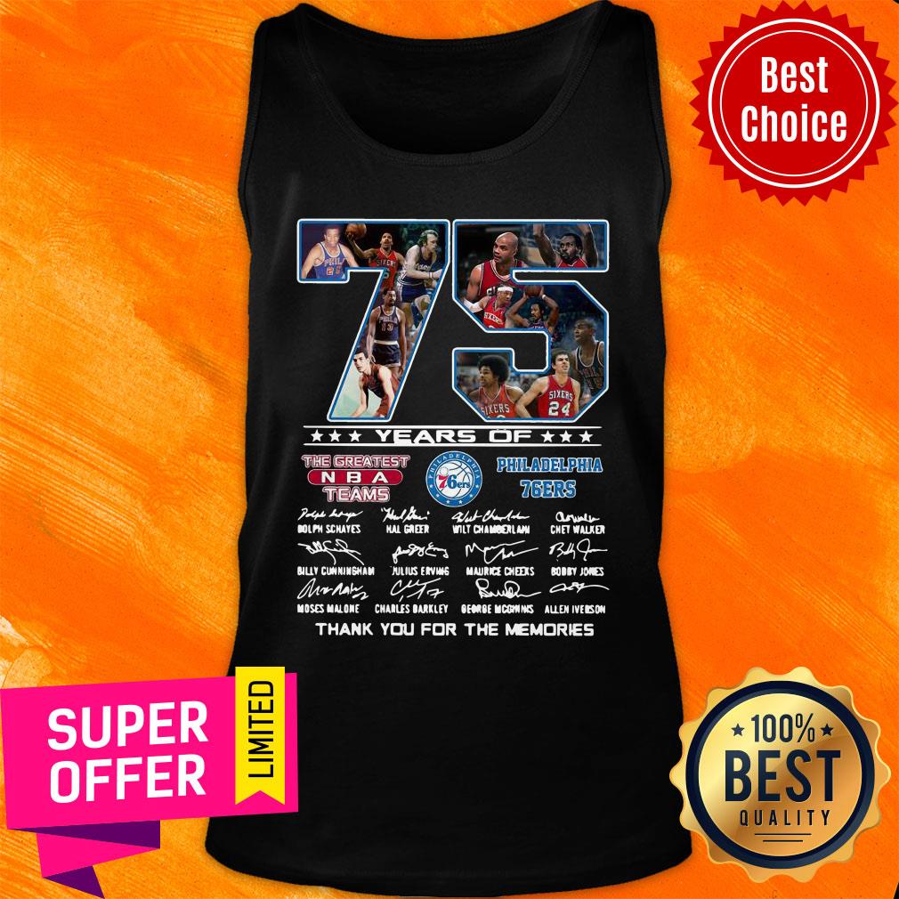Top 75 Years Of The Greatest NBA Teams Philadelphia 76Ers Signatures Shirt - Image 3