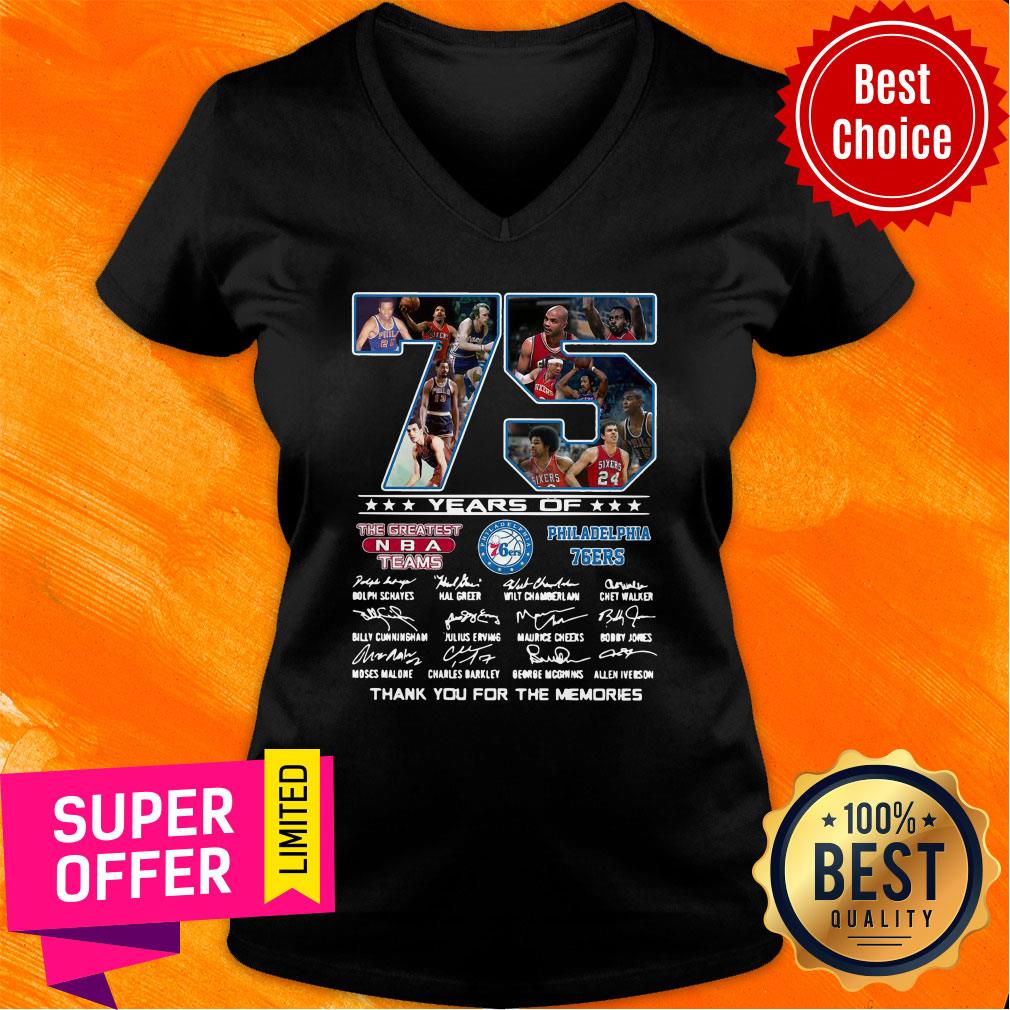 Top 75 Years Of The Greatest NBA Teams Philadelphia 76Ers Signatures Shirt - Image 2