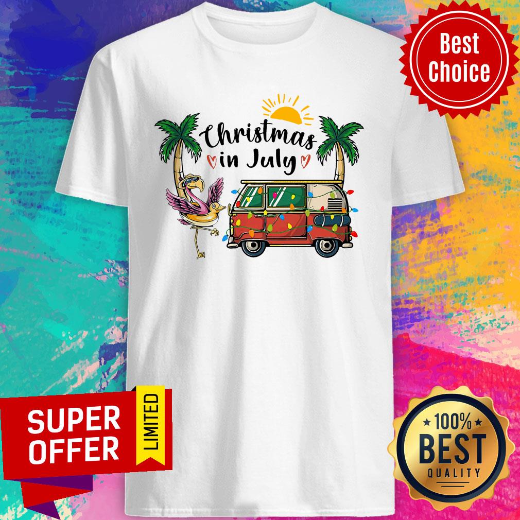 Christmas in July Flamingo Camping Shirt