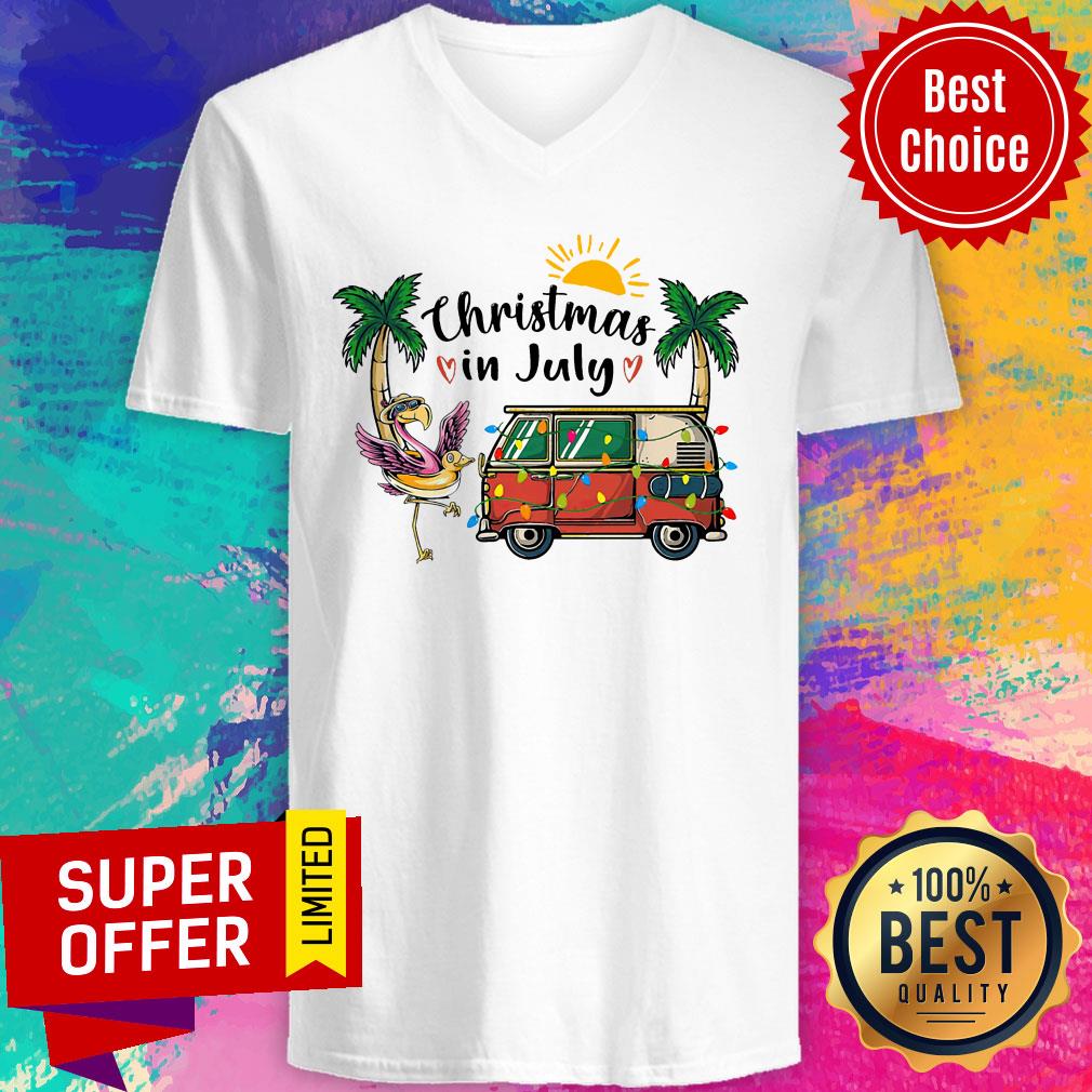 Christmas in July Flamingo Camping Shirt - Image 3