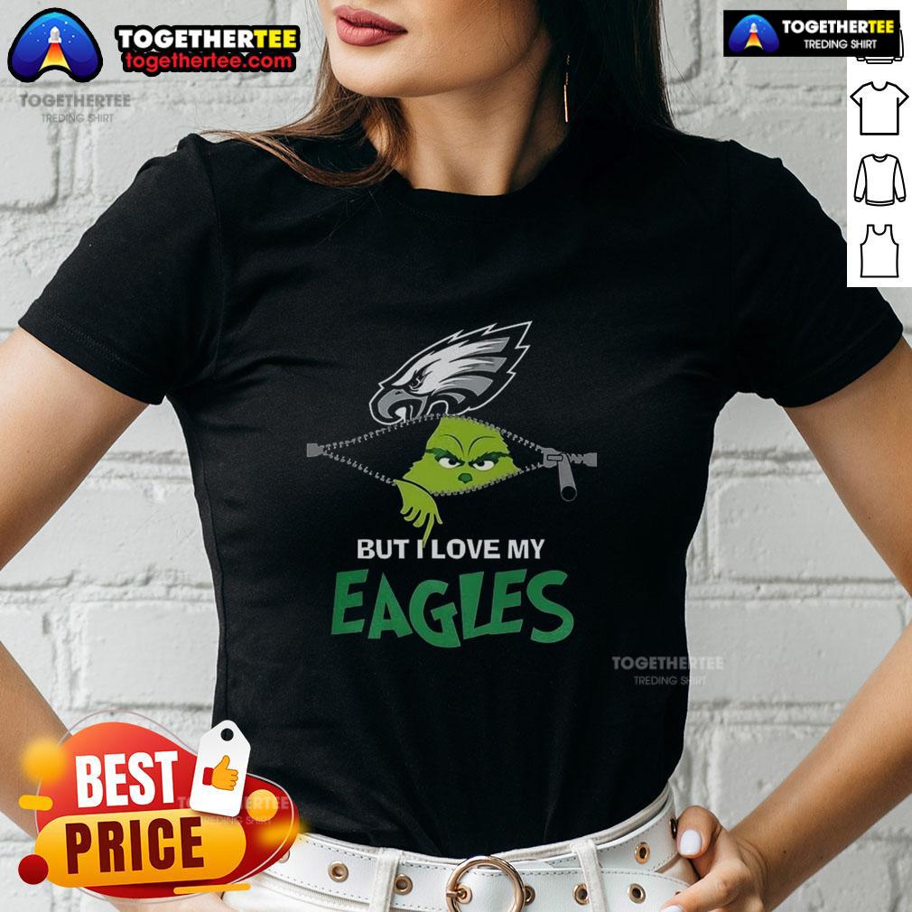 Nice Grinch Zipper I Hate People But I Love My Philadelphia Eagles Football Christmas T-Shirt - Image 3